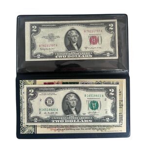 Red & Green Seal $2 Bills 2pc Bank Note Collectible Set
